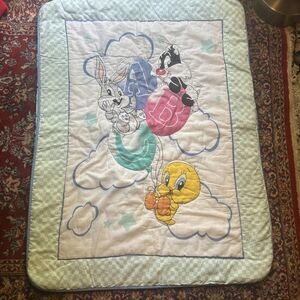 Vintage Looney Tunes Baby Blanket Crib Comfort Sylvester Tweety Bugs Bunny 1997
